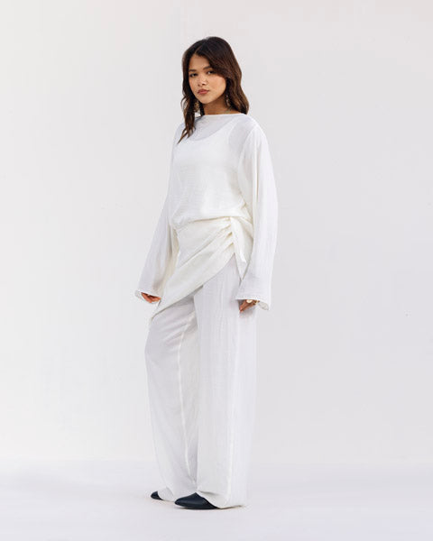 Opulent Satin Wide-Leg Pants WHITE
