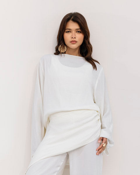 Luxe Satin Drape Top WHITE