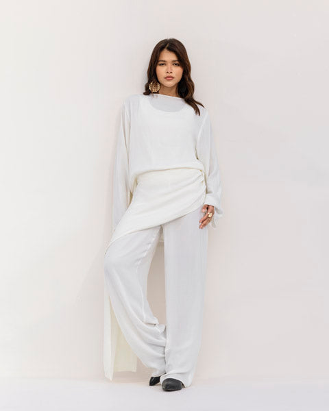 Opulent Satin Wide-Leg Pants WHITE