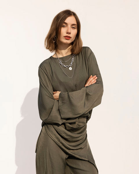 Luxe Satin Drape Top OLIVE