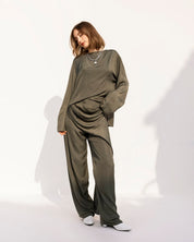Luxe Satin Drape Top OLIVE