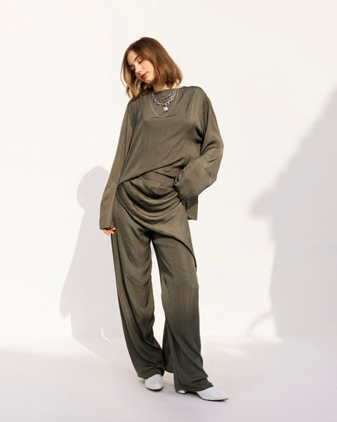 Luxe Satin Drape Top OLIVE