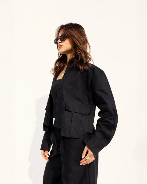 Linen Essentials Top BLACK