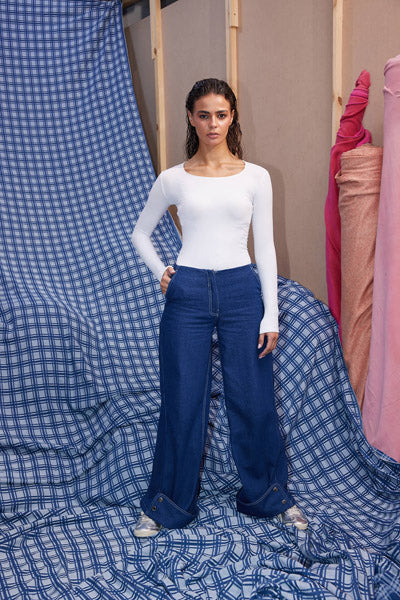 Contour Rib Bodysuit Navy Blue Pants