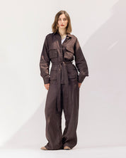 Belted Linen Top BROWN
