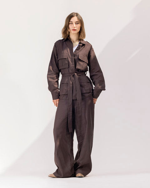 Belted Linen Top BROWN