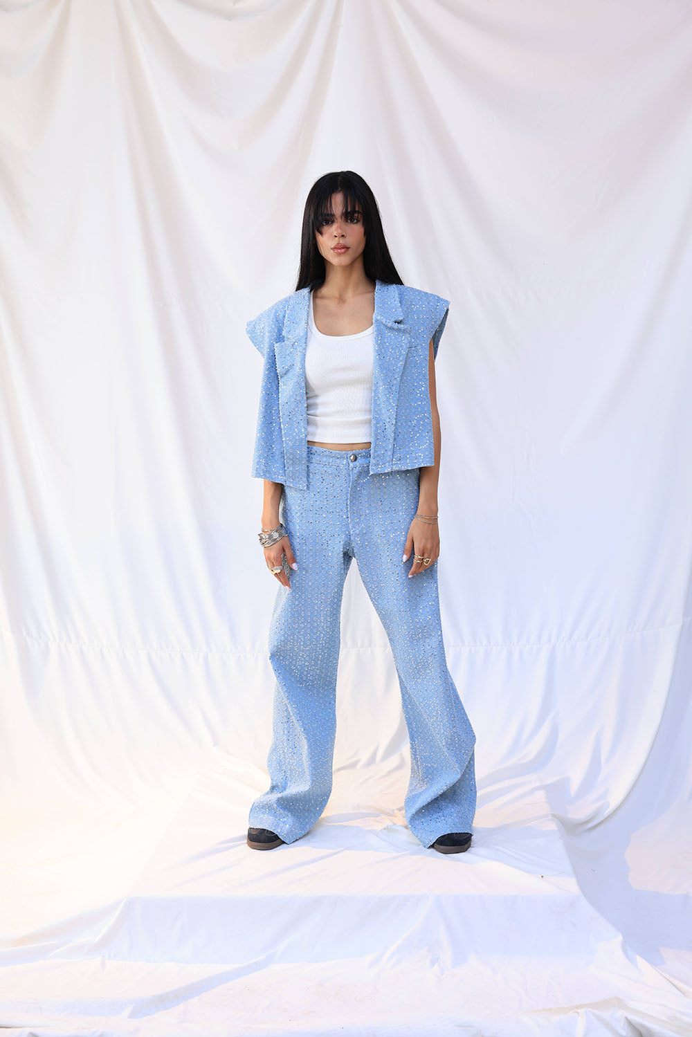 Cropped denim blazer