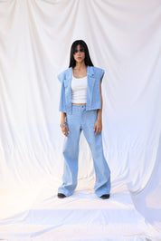 Cropped denim blazer