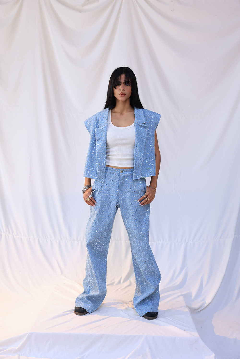 Cropped denim blazer