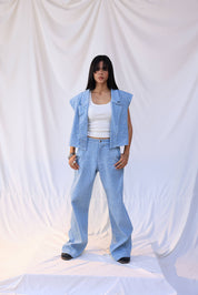 Cropped denim blazer