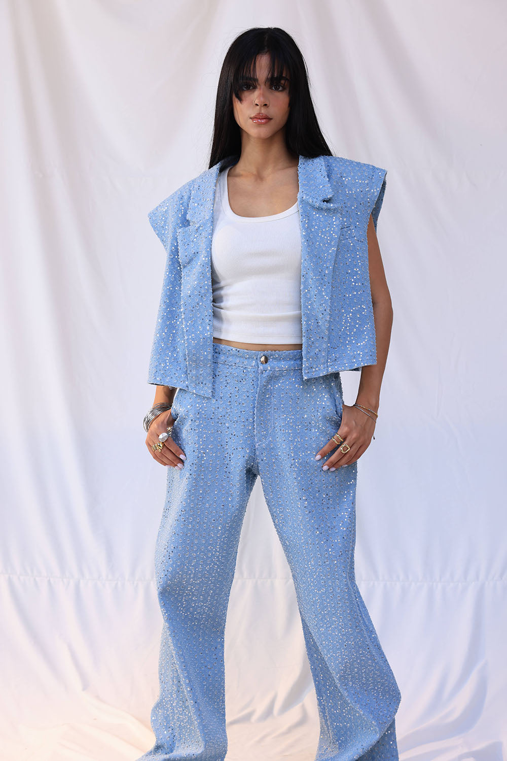 Cropped denim blazer