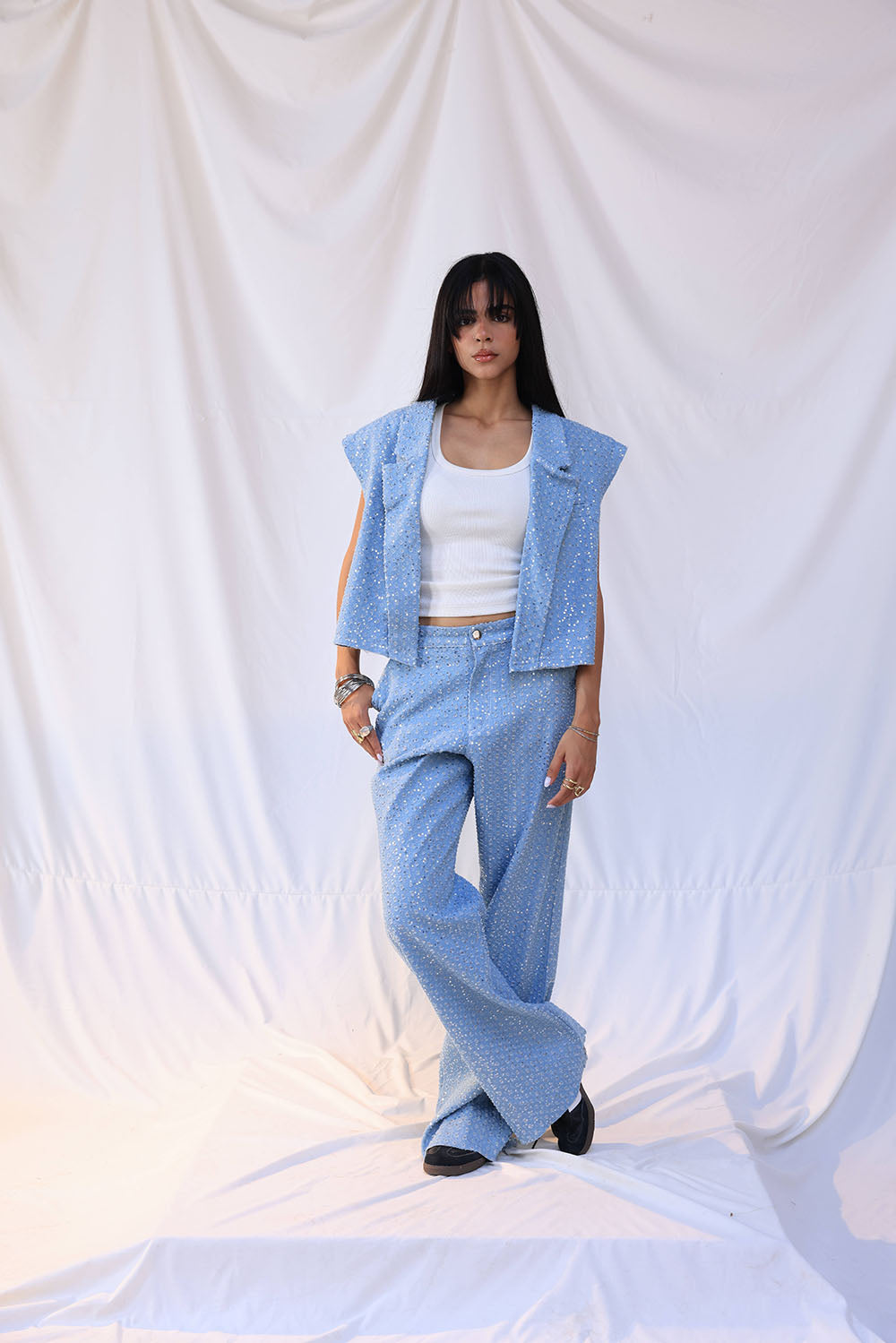Cropped denim blazer