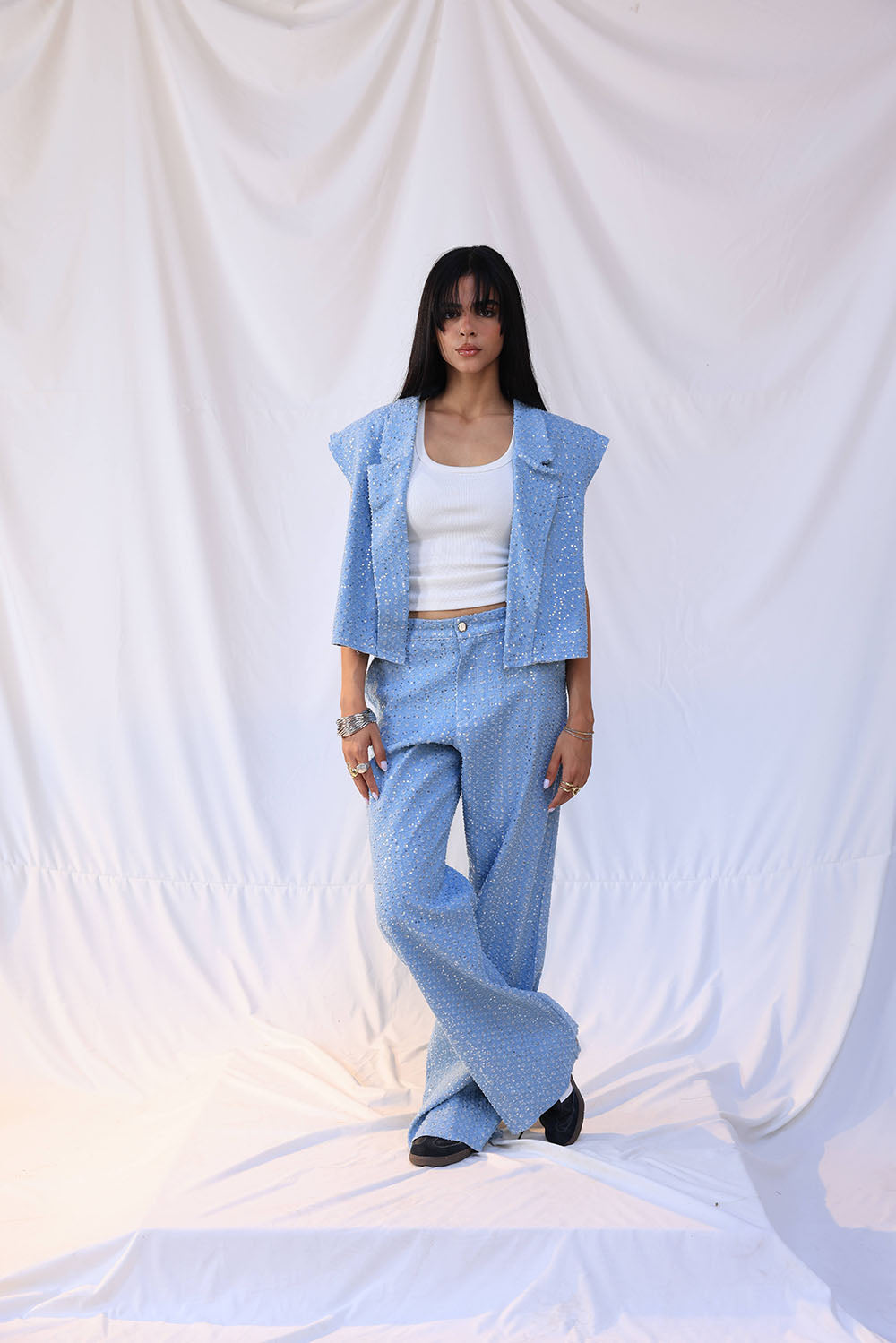 Cropped denim blazer