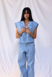 Cropped denim blazer