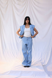 Cropped denim blazer