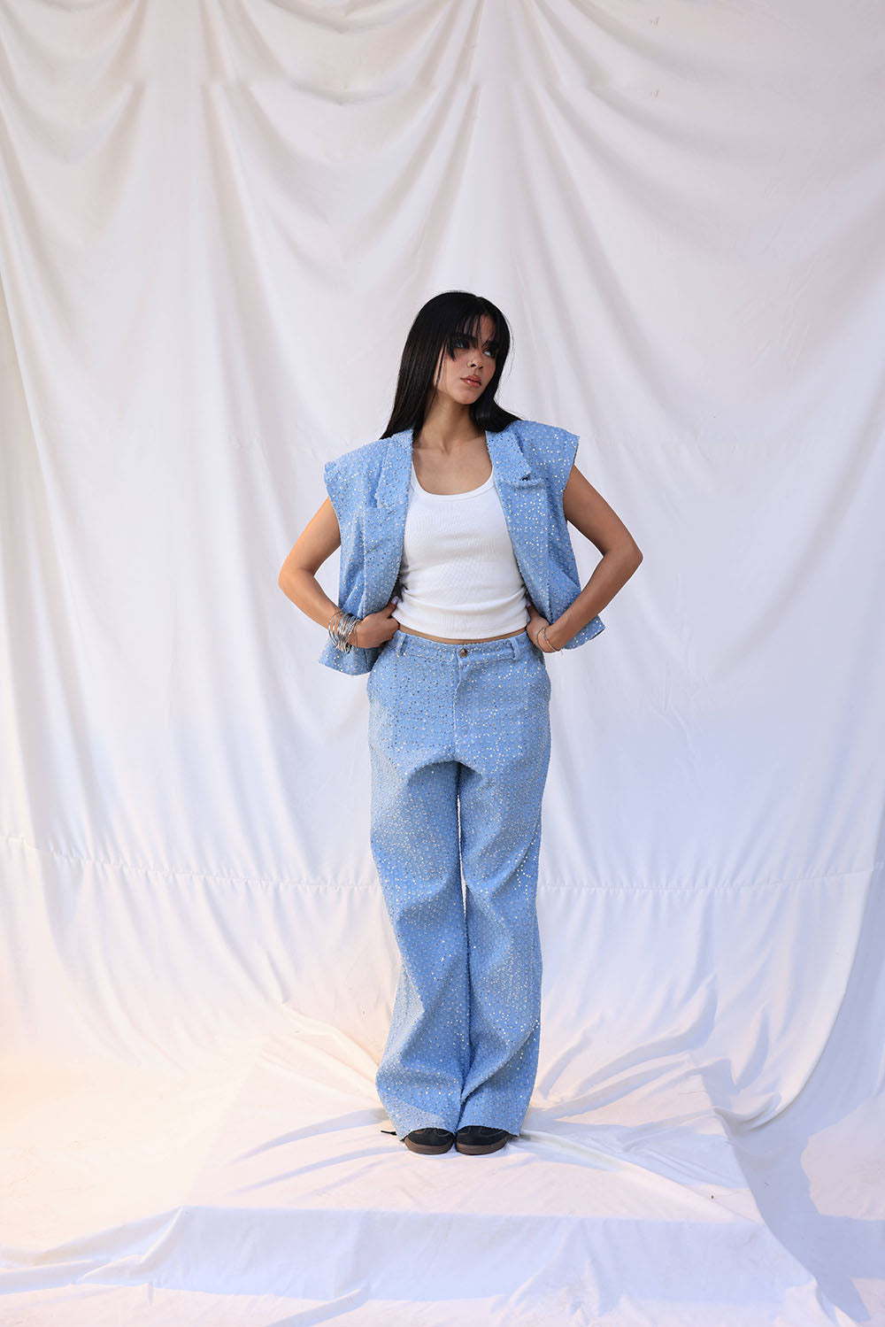 Cropped denim blazer