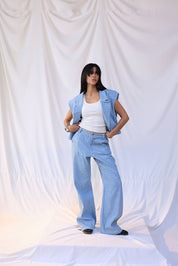 Cropped denim blazer