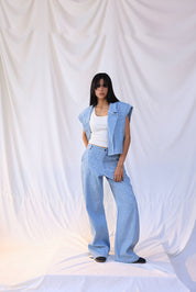 Cropped denim blazer