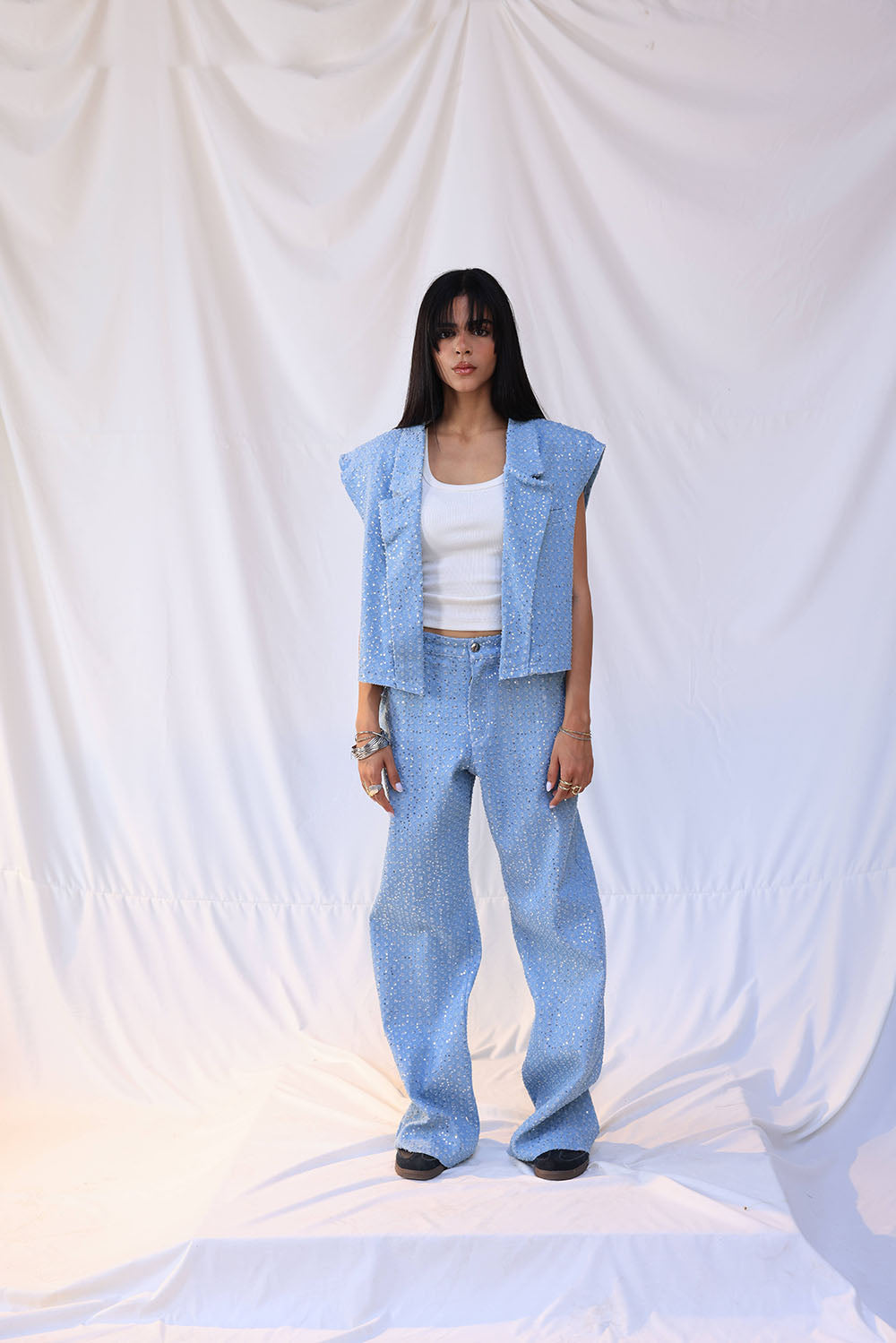 Cropped denim blazer
