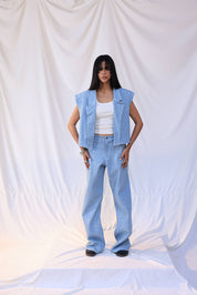 Cropped denim blazer