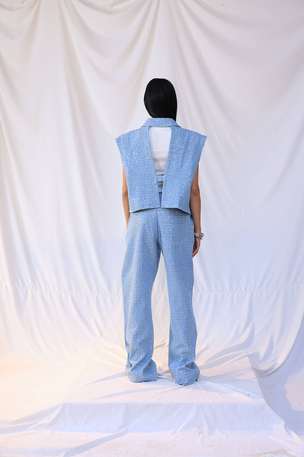 Cropped denim blazer
