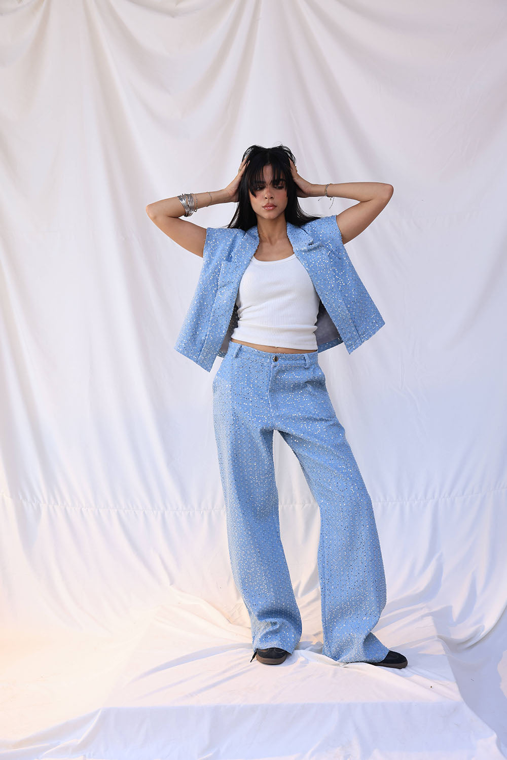 Cropped denim blazer