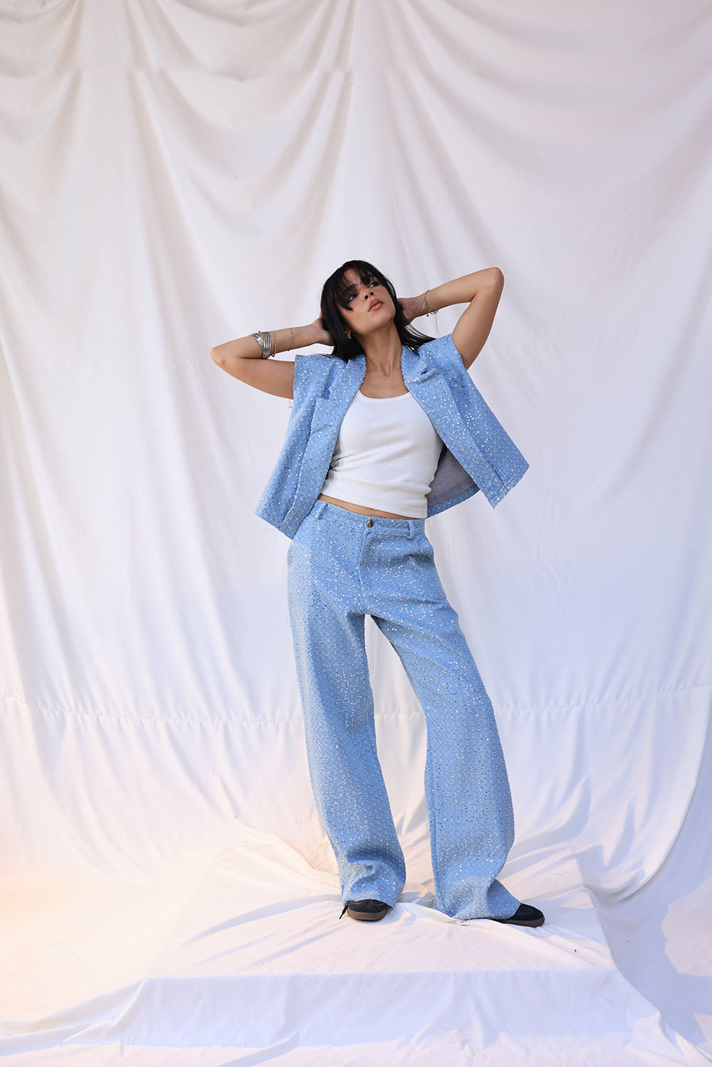 Cropped denim blazer