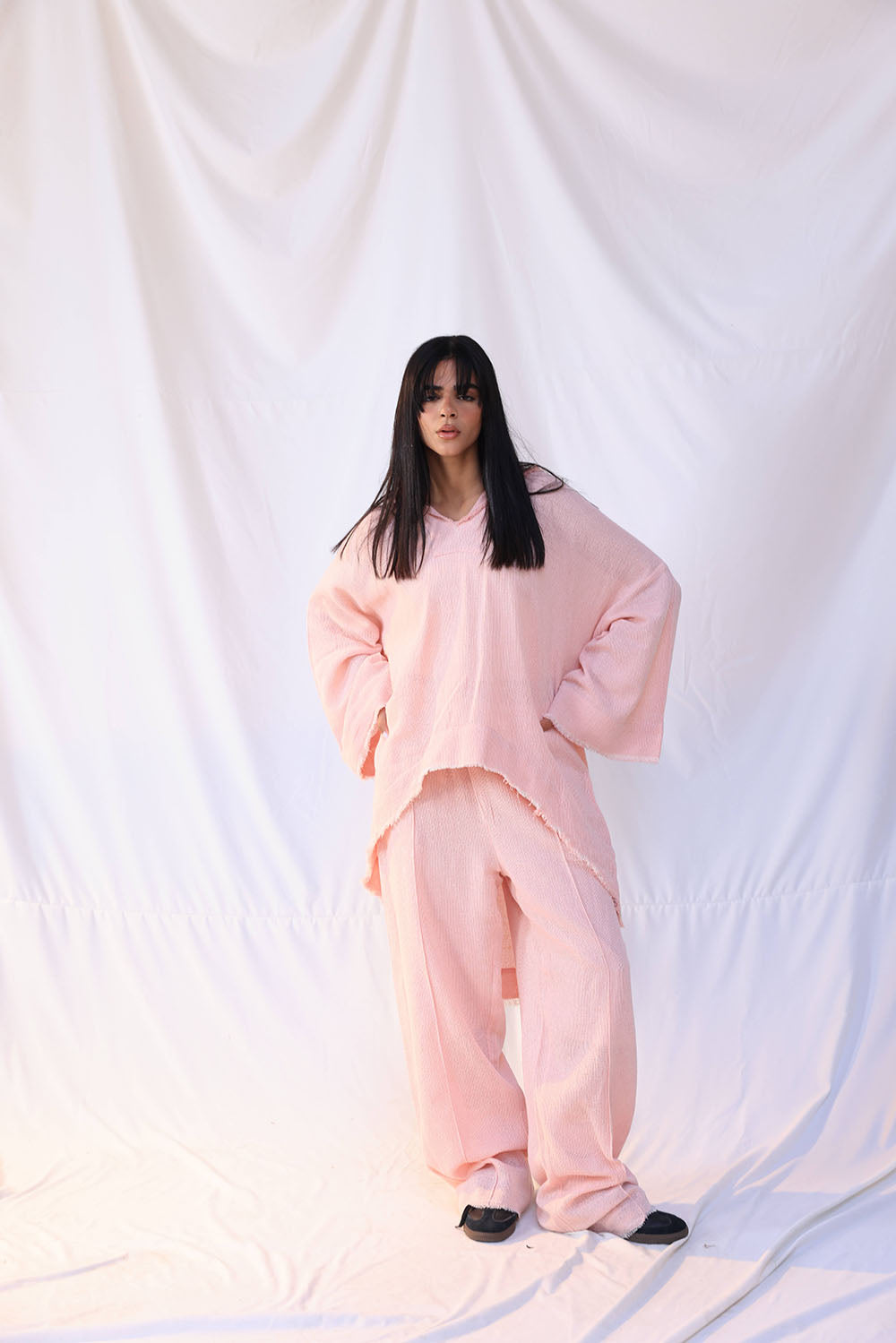 Pink Turkish Linen Plain Top With Capishou