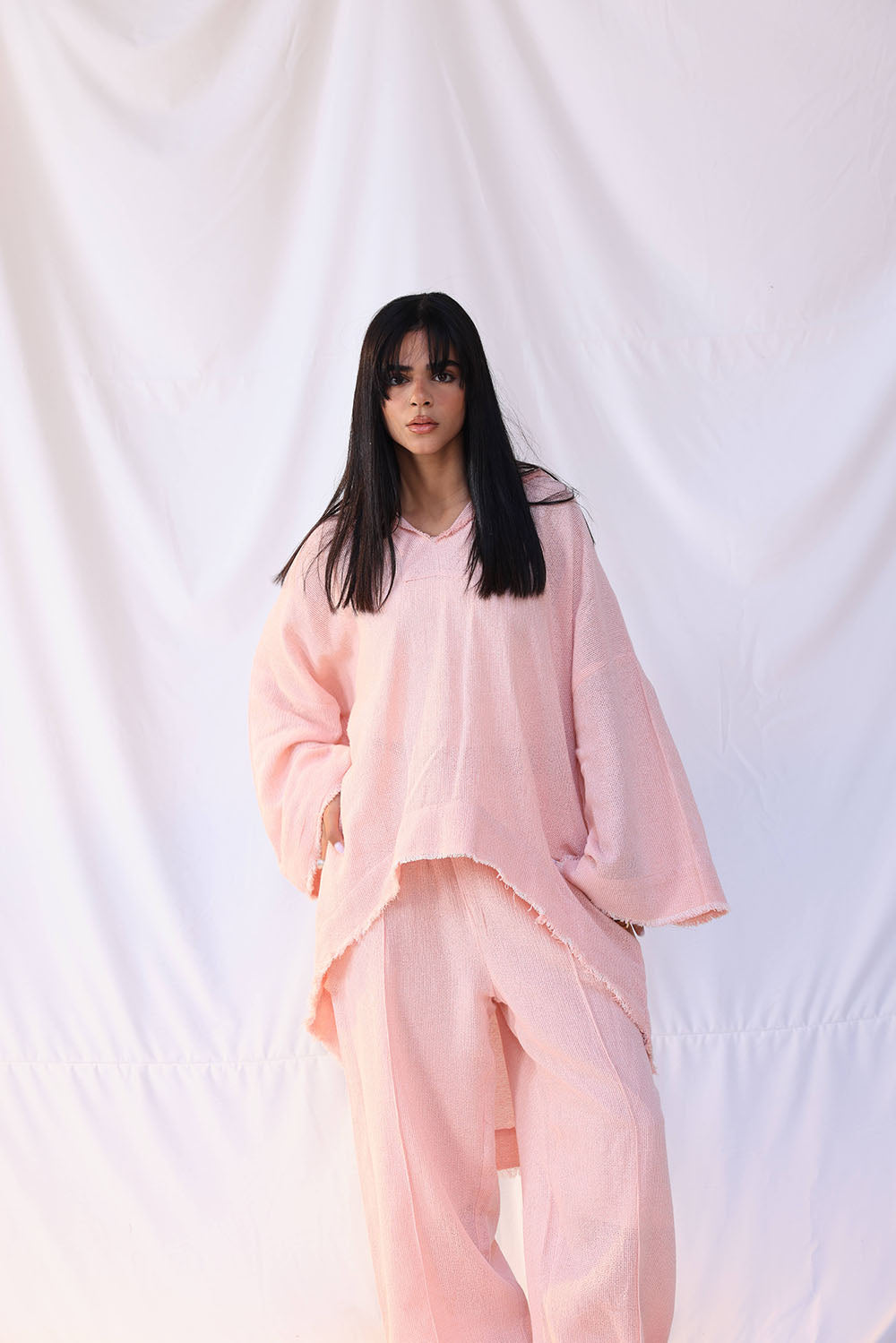 Pink Turkish Linen Plain Top With Capishou