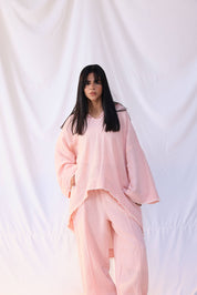 Pink Turkish Linen Plain Top With Capishou