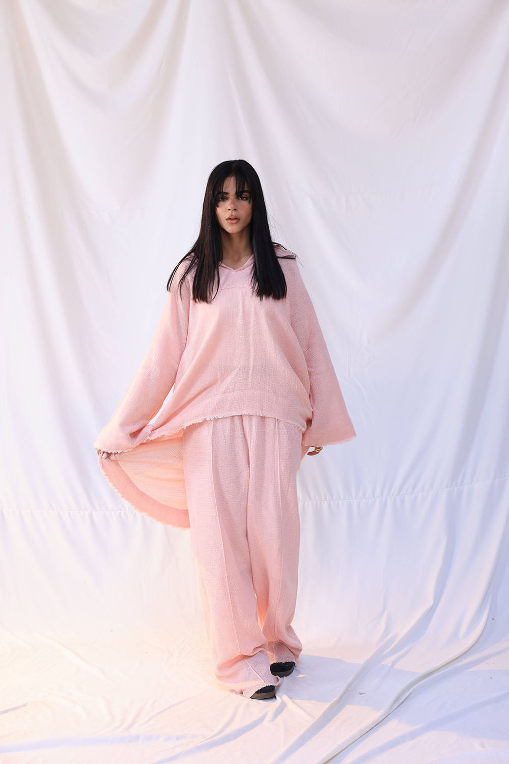 Pink Turkish Linen Plain Top With Capishou