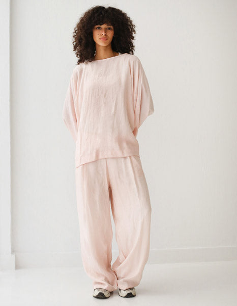 Linen Crinkle-Straight Pants PINK