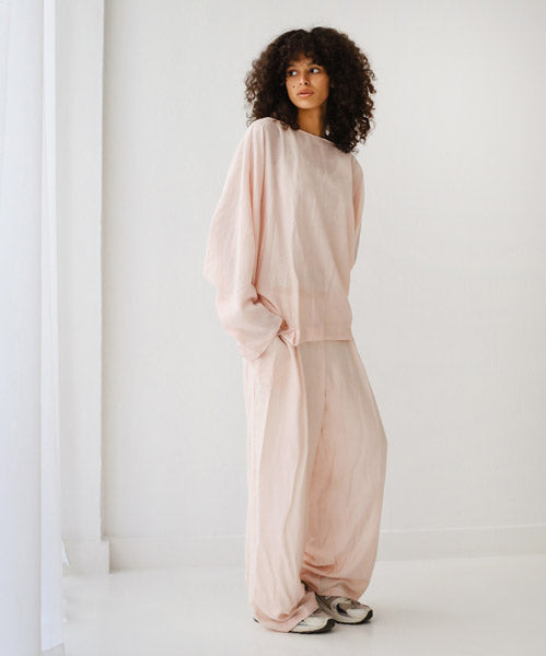 Linen Crinkle-Straight Pants PINK