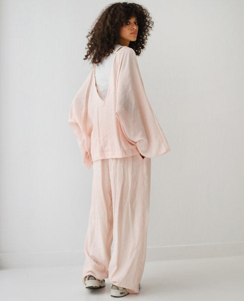 Linen Crinkle Texture Basic Tee PINK