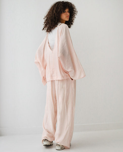 Linen Crinkle Texture Basic Tee PINK