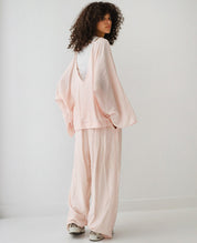 Linen Crinkle-Straight Pants PINK