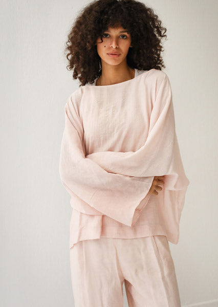 Linen Crinkle Texture Basic Tee PINK