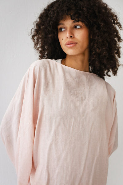 Linen Crinkle Texture Basic Tee PINK