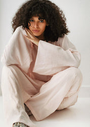 Linen Crinkle-Straight Pants PINK