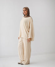 Linen Crinkle Texture Basic Tee BEIGE