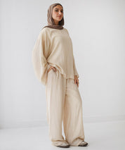 Linen Crinkle Texture Basic Tee BEIGE