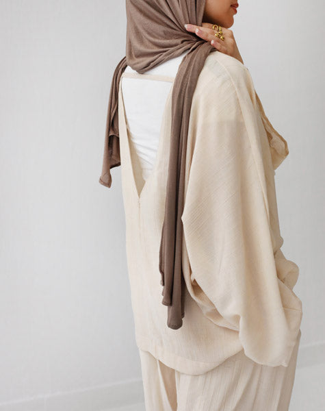 Linen Crinkle Texture Basic Tee BEIGE