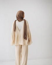 Linen Crinkle Texture Basic Tee BEIGE