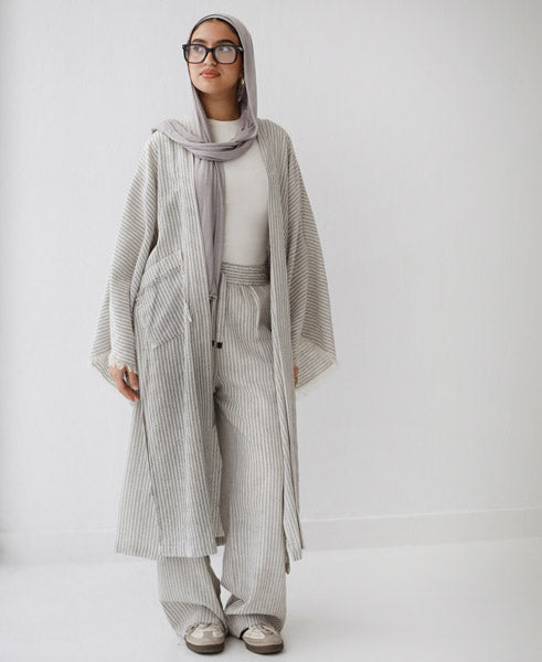Turkish Linen Longline Cardigan GRAY