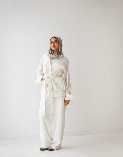 Belted Linen Top white