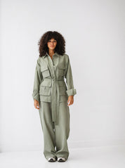Belted Linen Top  Light OLIVE