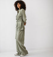 Belted Linen Top  Light OLIVE