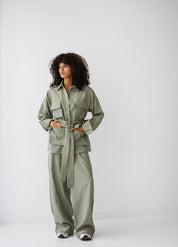 Belted Linen Top  Light OLIVE