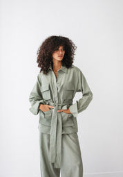 Belted Linen Top  Light OLIVE