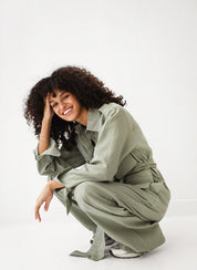 Belted Linen Top  Light OLIVE